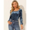 INSPIRE CHIC Women's Velvet Long Sleeve Square Neck Blouse - 2 of 4
