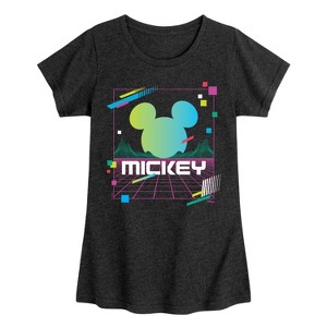 Girls' - Disney - Mickey Vaporwave Sunset Fitted Short Sleeve Graphic T-Shirt - 1 of 4