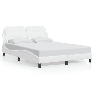 vidaXL Bed Frame with Headboard White Faux Leather Full Size 81.9"x55.9"x29.3" Modern Design with Foam Pillow - 1 of 4