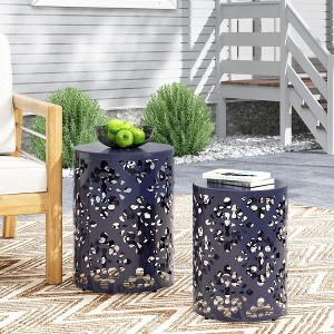 Osparple Round Outdoor Side Table with Durable Frame,Metal Patio End Tables for Backyard,Pool,Indoor Companion,Durable and Rustproof,2PC - 1 of 4