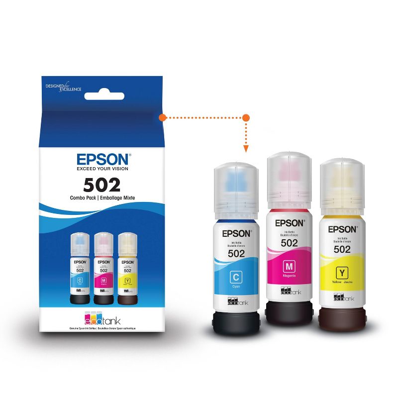 Epson 502 C/M/Y 3pk Ink Bottles - Cyan Magenta Yellow (T502520-CP), 3 of 8
