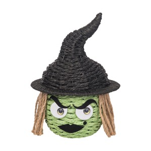 C&F Home Green Witch Handwoven Halloween Trick or Treat Candy Basket Container - 1 of 3