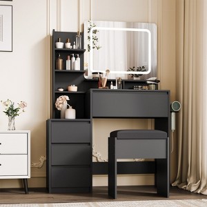 Coucheta 36-Inch Vanity Desk with LED Mirror, Power Outlet & USB Ports, Makeup Dressing Table with 4 Drawers, Stool & Adjustable Lights - 1 of 4