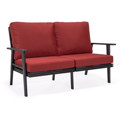Leisuremod Walbrooke Modern Polyester Loveseat with Black Aluminum Frame and Removable Cushions