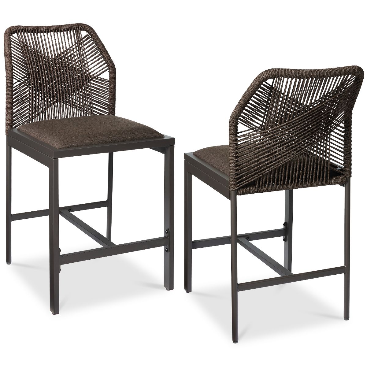Best Choice Products Set of 2 Indoor Outdoor Counter Height Barstools w/ All-Weather Rope & Aluminum - White/Alpine