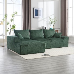 108.27'' Chenille Fabric L-Shaped Sectional Sofa with Deep Seating, Removable Throw Pillows, and No Installation - 1 of 4