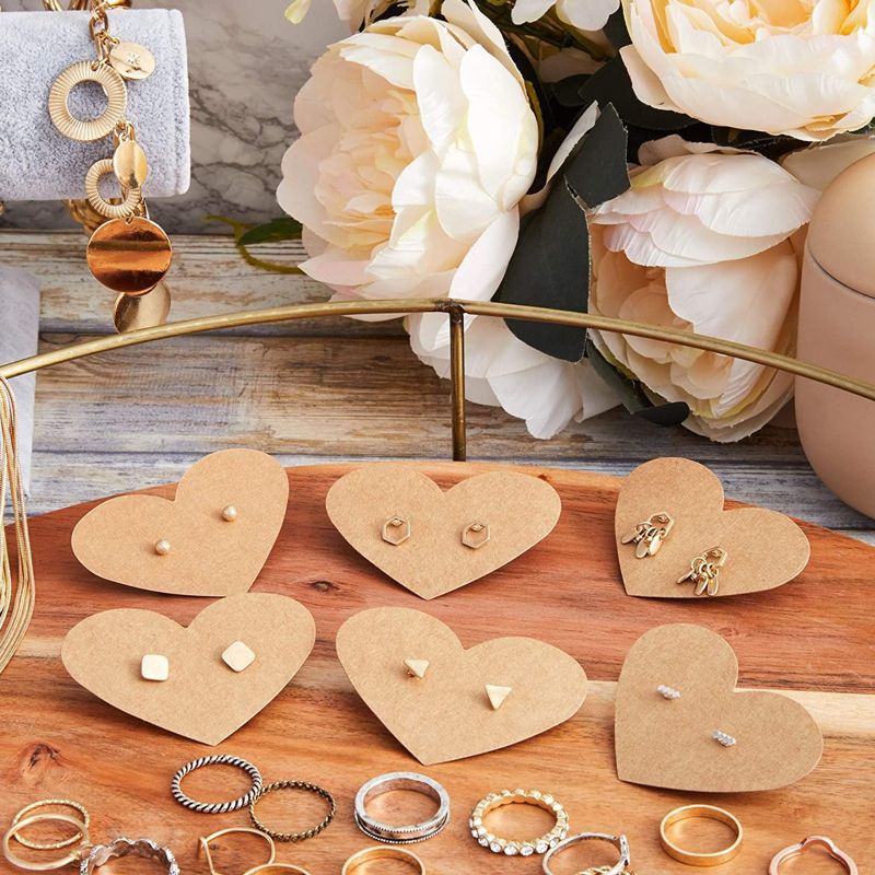 Bright Creations 300 Pieces Heart Shaped Earring Display Cards Jewelry Holder Packaging, Blank Kraft Paper Tags for Ear Studs and Earrings, 2 of 5