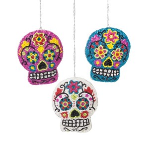 Gallerie II Beaded Sugar Skull Halloween Tree Ornament, Set of 3 - 1 of 2