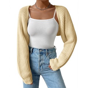 Womens Cardigan Long Sleeve Open Front Sweater Shrug Midweight Cozy Bolero for Winter Cable Knit Ribbed Cuff Sweater Cardigan - 1 of 4