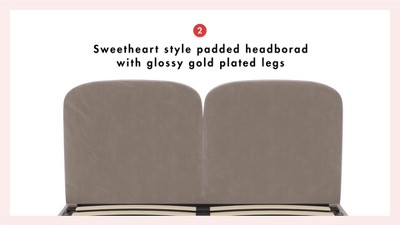 Ivory Velvet Sweetheart King Bed with Gold-Plated Legs