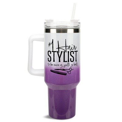 Elanze Designs #1 Hair Stylist Be Nice or Bald 40 oz. Stainless Steel, Large Water Bottle Coffee Mug, Spill & Leak Resistant, Thermal Travel Tumbler