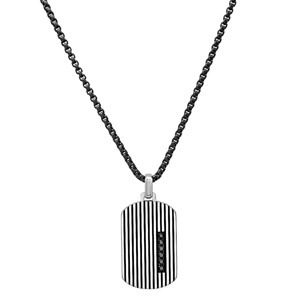 Steeltime 24" Men's two tone black ip and stainless steel dog tag pendant with black simulated diamond accent - 1 of 4