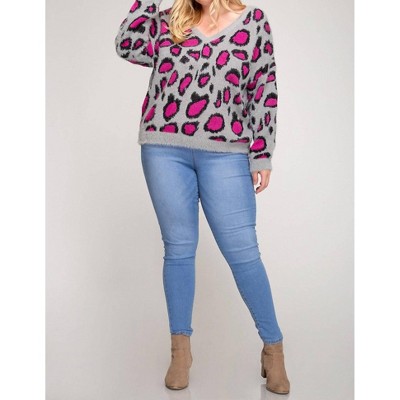 Women's Leopard V Back Plus Sweater - SHE + SKY