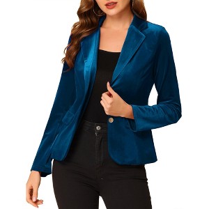 INSPIRE CHIC Women's Notched Lapel Vintage Office Button Front Velvet Blazer - 1 of 4