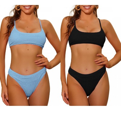 INSPIRE CHIC Women's Ribbed Adjustable Spaghetti Straps Sports Bikini Sets 2 Sets