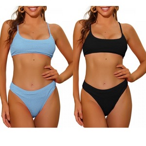 INSPIRE CHIC Women's Ribbed Adjustable Spaghetti Straps Sports Bikini Sets 2 Sets - 1 of 4