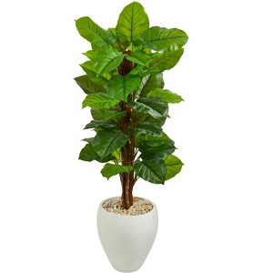 Nearly Natural 5-ft Large Leaf Philodendron Artificial Plant in White Oval Planter (Real Touch) - 1 of 1