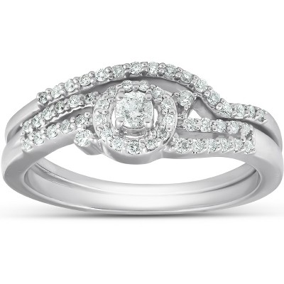 Pompeii3 1/3 Ct Diamond Engagement Ring Twist Halo Wedding Band Set 10 White Gold