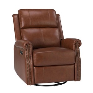 Kaietan Genuine Leather Power Rocking Recliner with Rolled Arms for Living Room and Office| ARTFUL LIVING DESIGN - 1 of 4