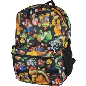 Nintendo Super Mario Bros.Backpack All Over Character Print 16" Kids School Bag Black