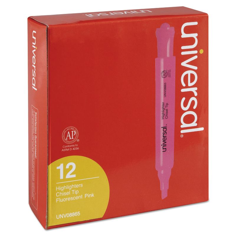 UNIVERSAL Desk Highlighter Chisel Tip Fluorescent Pink Dozen 08865, 4 of 9