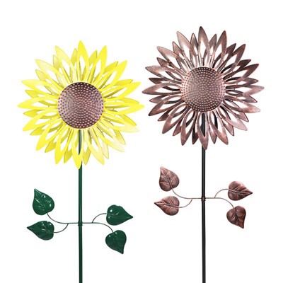 Exhart Garden Stake, 84 in. H, Metal Kinetic Sunflower, Assorted - Case of 6