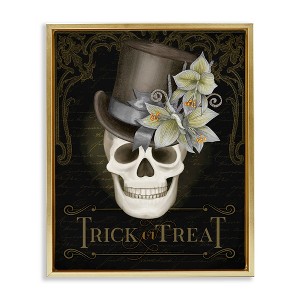 Stupell Industries Trick Or Treat Skeleton Skull Floating Frame Canvas Art - 1 of 4