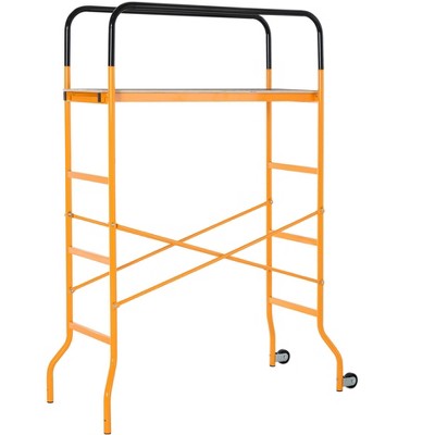 HOMCOM 4-Step Steel 3.8 x 2 x 6 ft. Scaffold 2 Wheels Free Moving for Indoor & Outdoor Decoration Anti-Skid 440 Pound Capacity