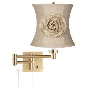 Barnes and Ivy Alta Warm Gold Plug-In Swing Arm Wall Lamp with Almond Flower Shade - 1 of 4