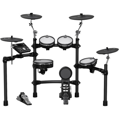 LyxJam 7-Piece Electronic Drum Set, Black Drum Kit with Throne Stool