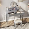 FONTOI 39.4"W Luxury Vanity Desk with Round Mirror Height-Adjustable 4 Drawers and Stool for Bedroom Dressing Room, Silver/Beige, 39.4"*17.7"*29.9" - 4 of 4