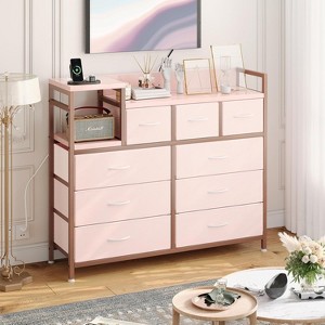 Dresser for Bedroom with 9 Drawers, Modern Wide Dressers with Drawer Organizers, TV Stand with Charging Station, Fabric Chest of Drawers - 1 of 4