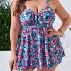 Women's Plus Size Floral Print V Neck Bikini Swimsuit Two Piece Bathing Suit Swim Dress and Bottom - 2 of 4
