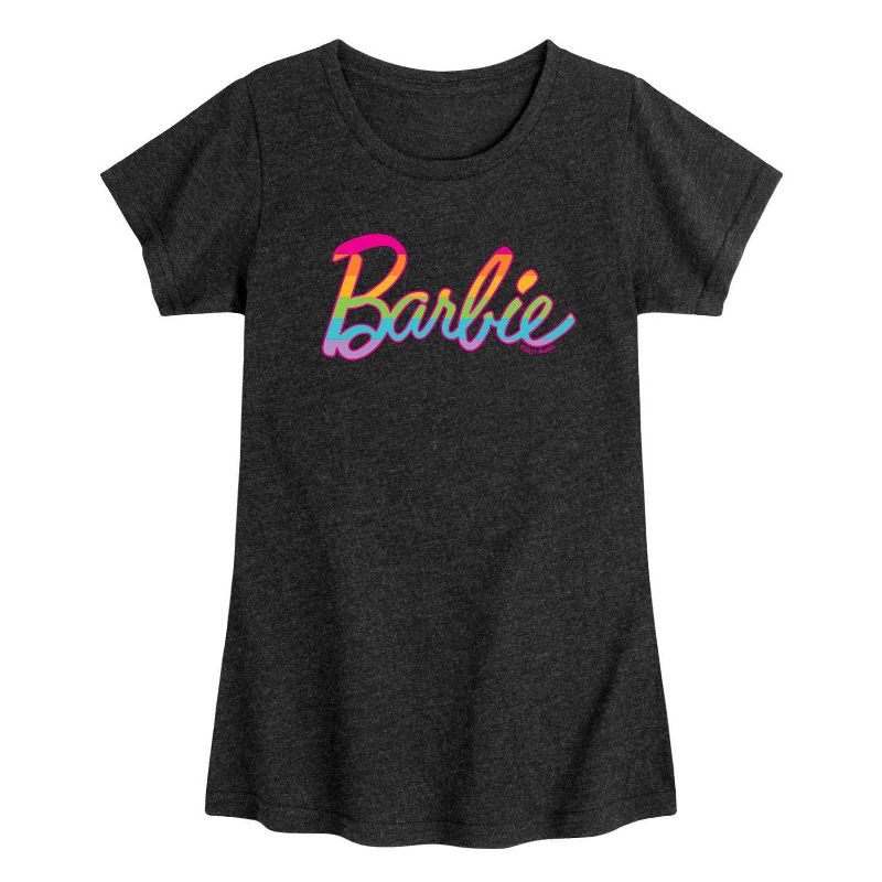 Girls' Barbie Rainbow Logo Short Sleeve Graphic T-Shirt - Heather Black, 1 of 2