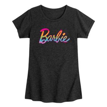 Girls' Barbie Rainbow Logo Short Sleeve Graphic T-Shirt - Heather Black