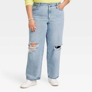 Women's Mid-Rise 90's Baggy Jeans - Universal Thread™ Medium Wash Destroy 30