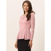 INSPIRE CHIC Women's Floral Lace Front Peplum Hem Keyhole Sheer Long Sleeve Blouse - 3 of 4