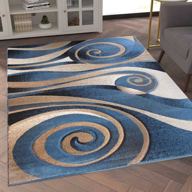 Emma and Oliver Modern Abstract Ultra Soft Olefin Area Rug with Swirl Design and Durable Jute Backing, 3 of 7