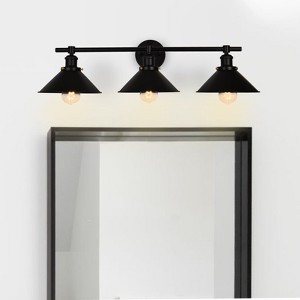 PAKOKULA 3-Light Matte Black Dimmable Vanity Light with Wide Cone Shade. - 1 of 4