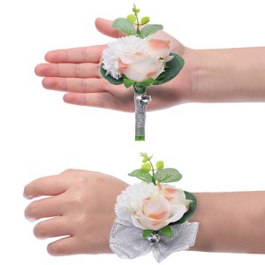 Unique Bargains Silk Wedding Artificial Rose Boutonniere and Wrist Corsage Set - 1 of 4