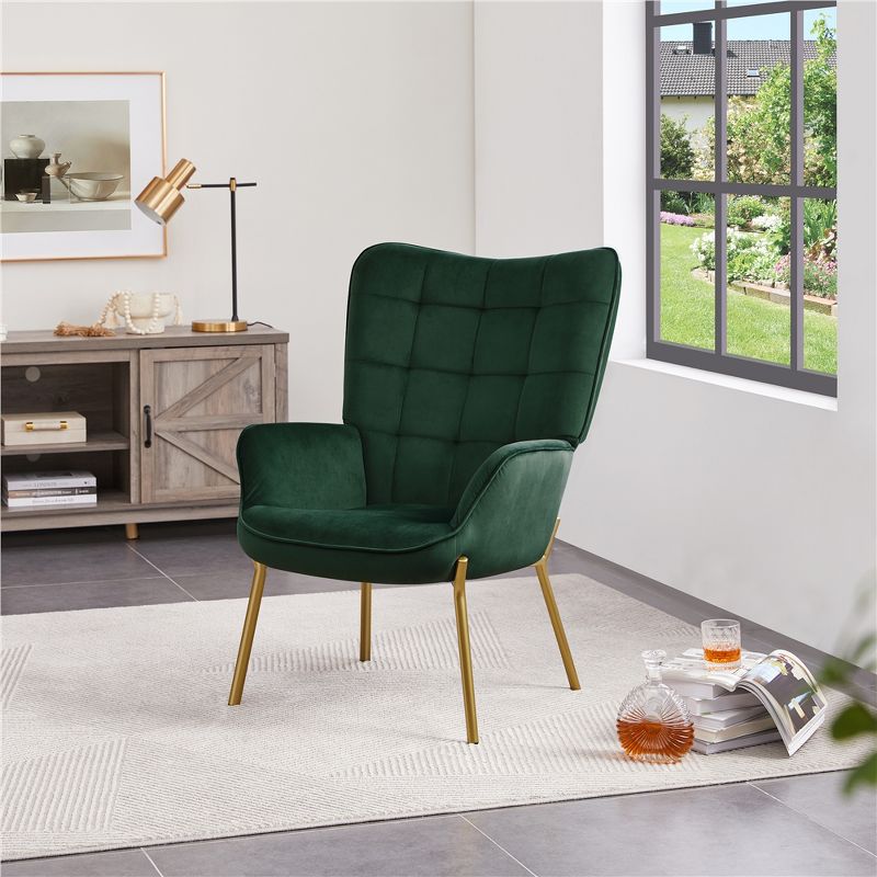 Yaheetech Velvet Upholstered Accent Chair with Tufted High Back Metal Legs for Living Room, 2 of 9