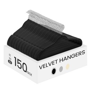 150-Pack Velvet Hangers, Non-Slip Heavy-Duty Clothes Hangers with Silver Swivel Hooks, Slim Space-Saving Design, Black - 1 of 4