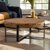 Lovmor 33.86"Modern Retro Splicing Round Coffee Table,Fir Wood Table Top with Gold Cross Legs Base - 4 of 4
