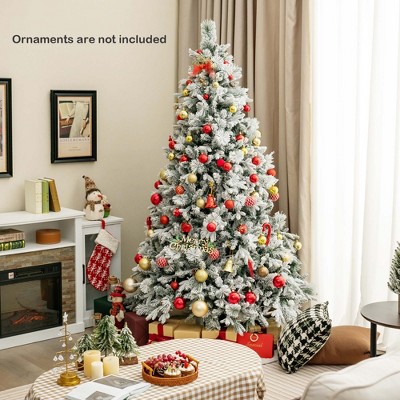 7ft Green and White Pre-Lit Snow Flocked Christmas Tree with Multicolor LED Lights