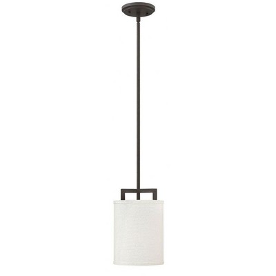 Transitional Buckeye Bronze 1-Light Pendant with Off-White Linen Shade