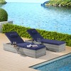 TiramisuBest 2-Piece Outdoor PE Gray Rattan Deck Chair Set - Dark Blue - 2 of 4