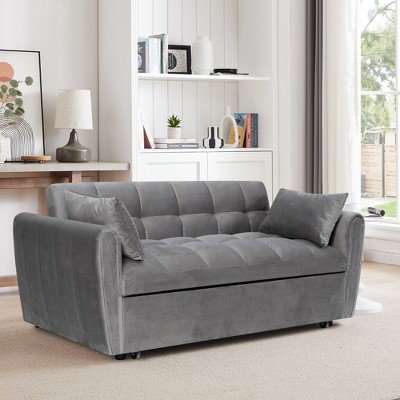 MAYEERTY 64.9" 3-in-1 Foldable Velvet Sofa Bed with Adjustable Back & Storage Bag (Dark Grey)
