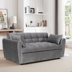MAYEERTY 64.9" 3-in-1 Foldable Velvet Sofa Bed with Adjustable Back & Storage Bag (Dark Grey) - 1 of 4