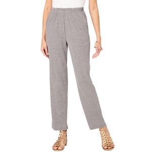 Roaman's Women's Plus Size Petite Straight Leg Soft Knit Pant - 1 of 4
