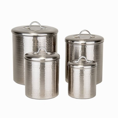 Old Dutch 4pc Brushed Nickel Hammered Canister Set